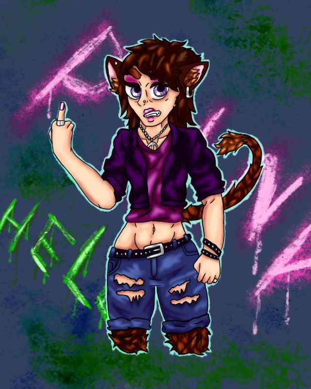 For those wondering this is one of my newer original characters, i named her daisy cause i thought it was funny that this punkish, mean cat woman was named after a flower, i am very proud of her design and the idea I had for her, i am still improving but i hope this is good