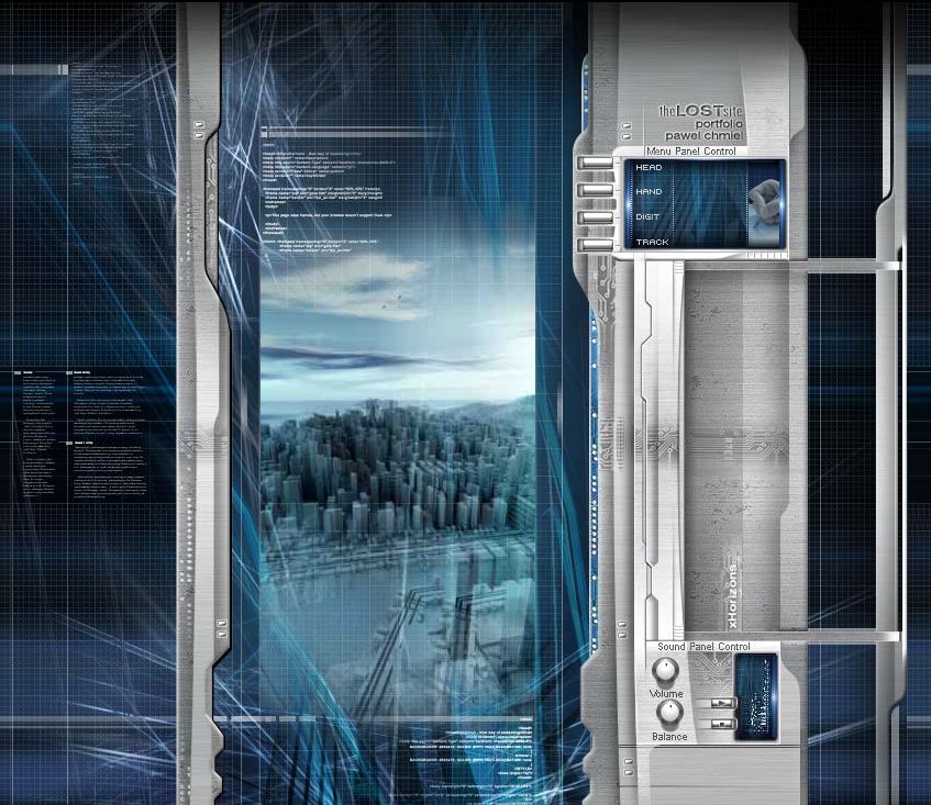 Xhorizons in 2003. we have a video of a city in the middle with metallic machine-like designed for the controls on the right side