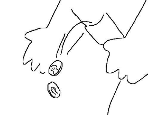 Coins fall out of the person's pockets