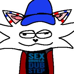 a shitty drawing of me, looking high as a kite, wearing a shirt that says "sex drugs & dub step"
