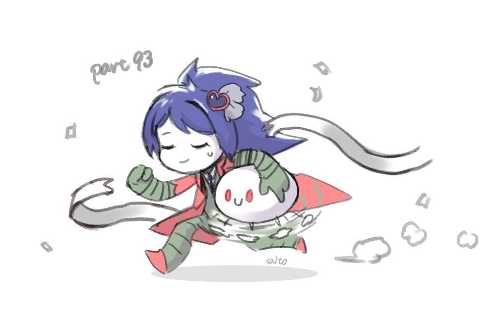 ロボトミ稲葉支部のファンアート。サジタリウスがヘルパーを抱えてゴールテープを切るイラスト。