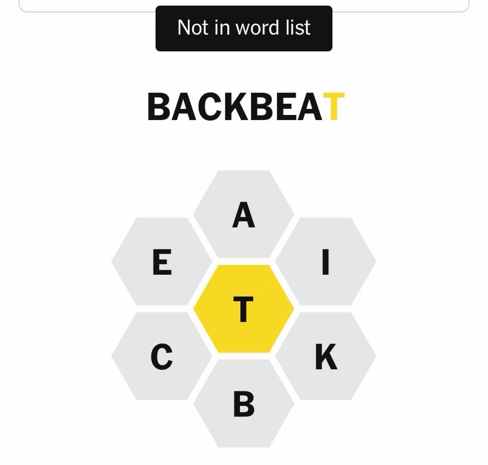 Backbeat is not an NYT Spelling Bee word 