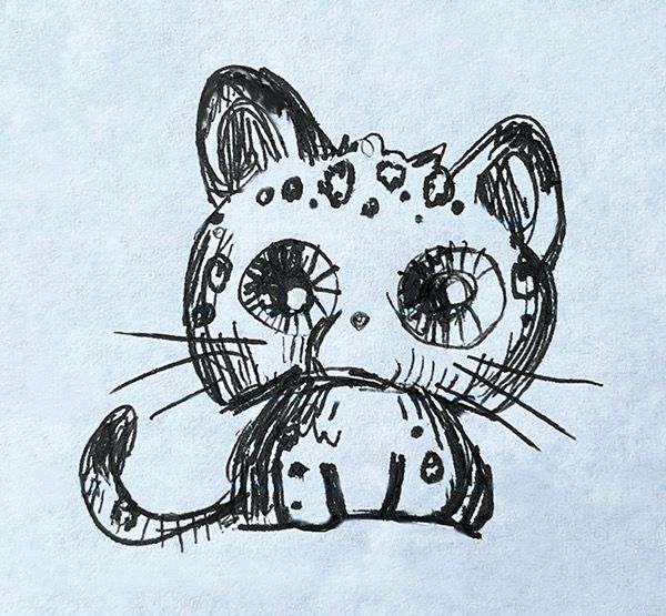 Big-eyed spotty leopard cub pen doodle
