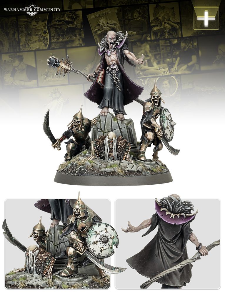 Necromancer flanked by skeletons