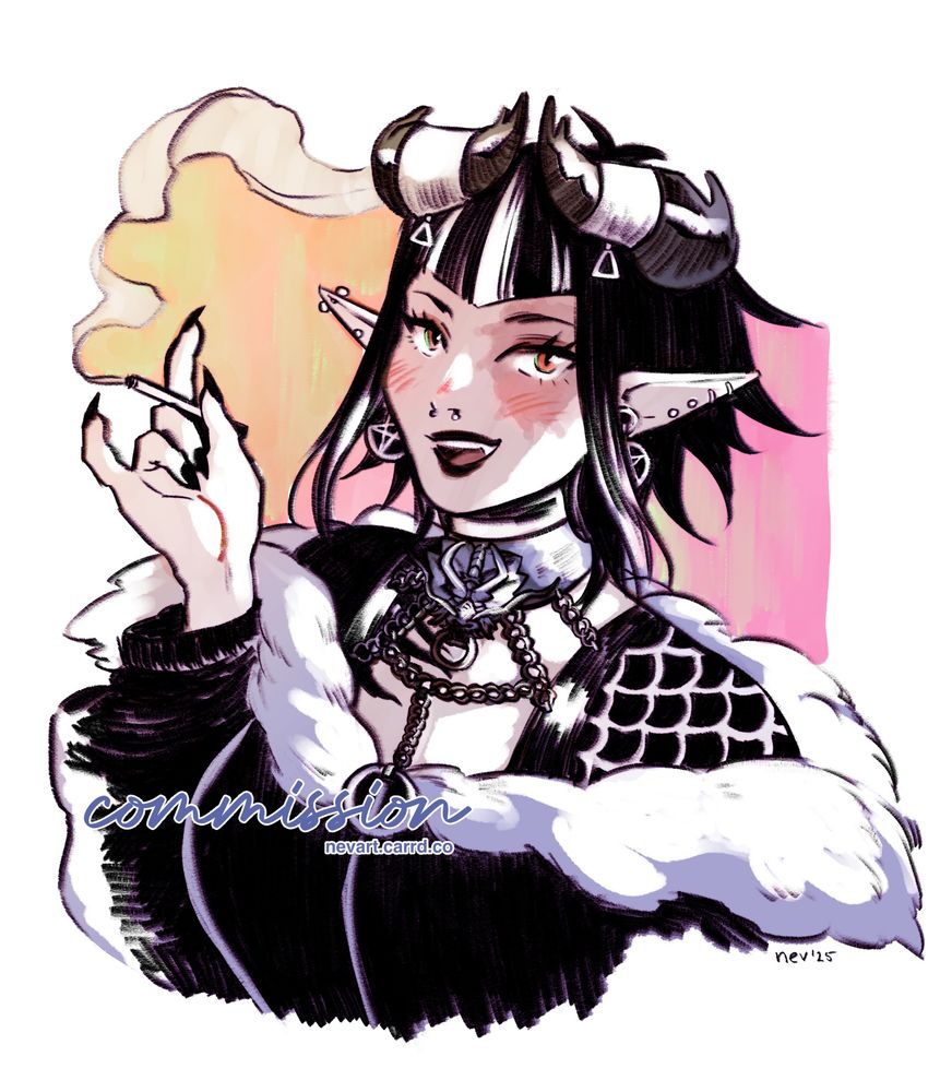 goth lizard girl smoking. that dragon necklace was a pain lmao #nevdrawings #commission #vtuber