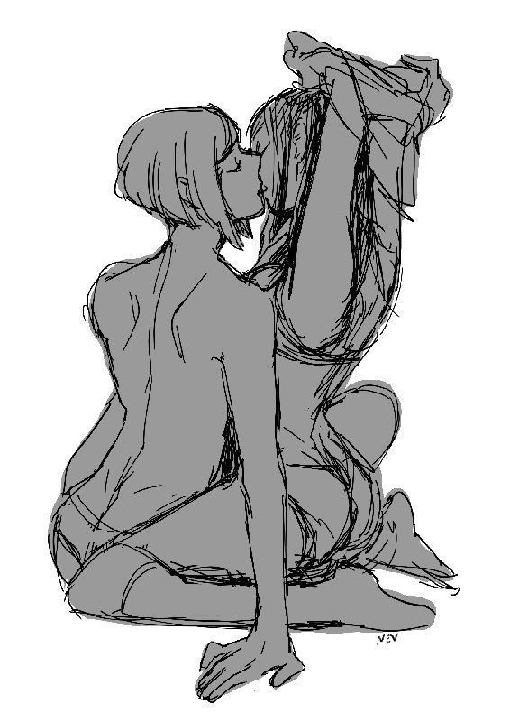 sketch of two girls kissing