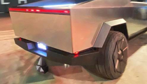 Tesla cybertruck rear end featuring trucknuts