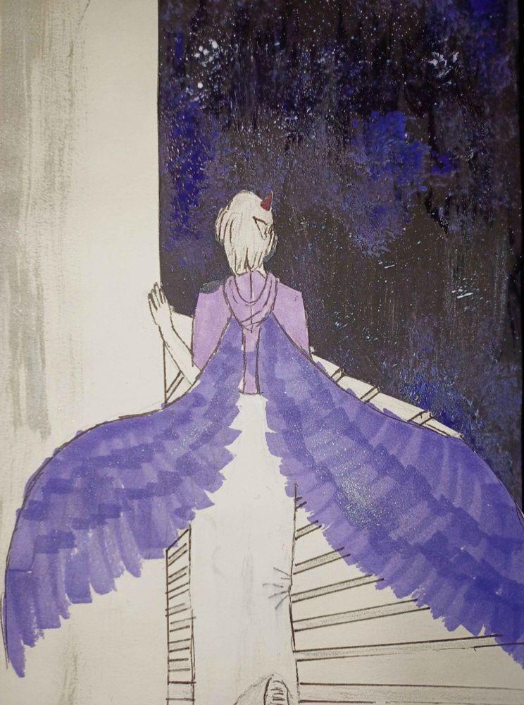 Xero walking up a spire in the void