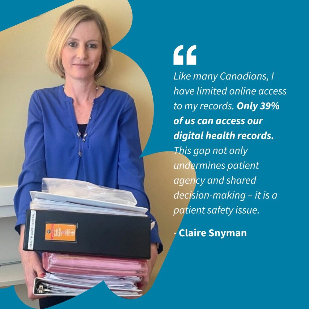 Claire Snyman with binders of her own medical records 