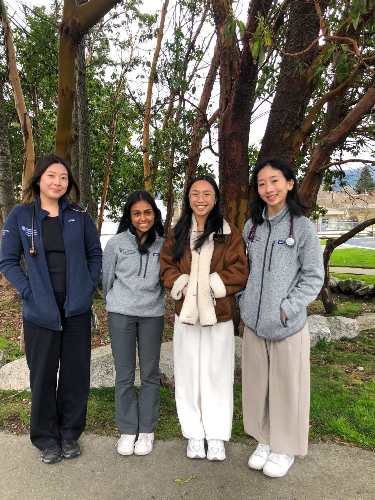 Medical students enjoying their community experience in Gibsons. From left to right: Rachel Phord-Toy, Thunuvi Waliwitiya, Sarah Wong, and Rose He.
