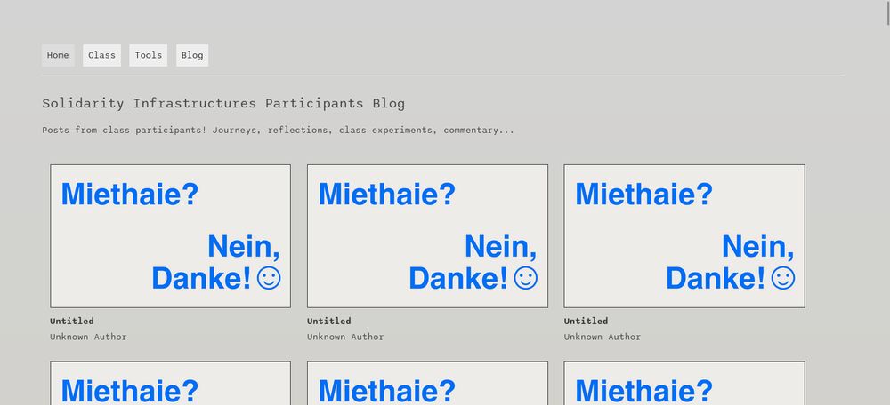 screenshot of solidarity infrsastructures website with Miete? nein danke. repeated many times