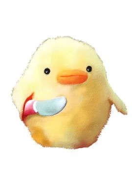 A cute duckie with a knife.