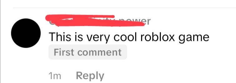 Screenshot of a tiktok reply on one of my videos

"this is very cool Roblox game"