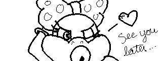 A black and white line drawing of Wendy O Koopa from the Super Mario Bros series, blowing a kiss with "See you later..." written next to her.