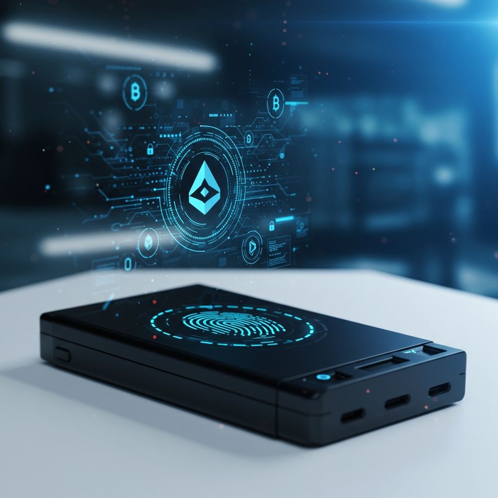 Cryptocurrency security visualization showing hardware wallet and security measures