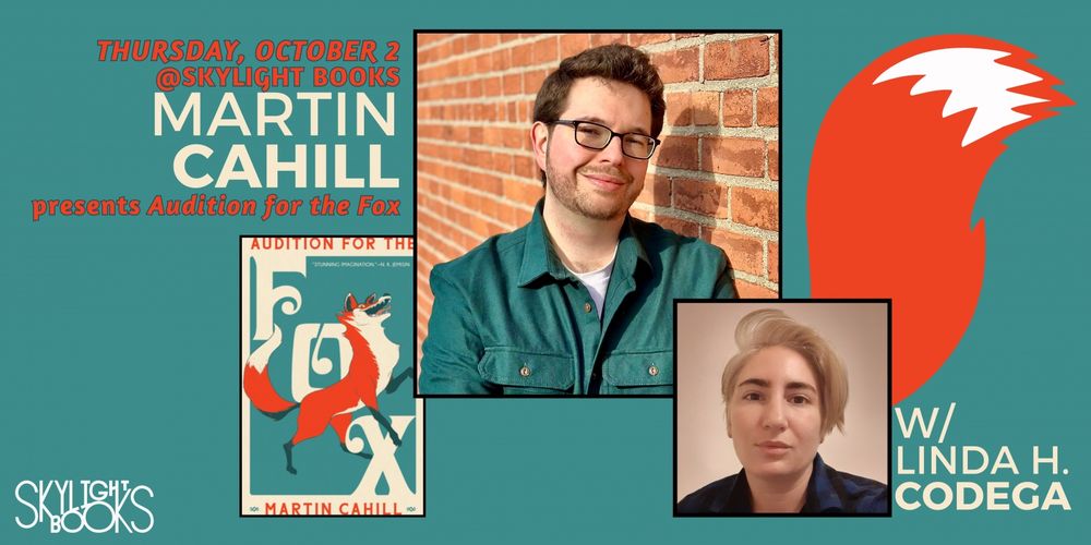 Headshot of Marty and Linda codega, on a Fox background with the cover of Marty’s book, Audition for the fox 