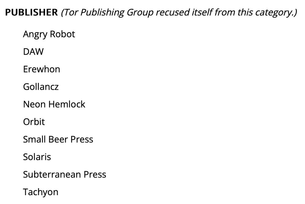 A list of Locus Magazine Top Ten for the Locus Awards listing Erewhon among them