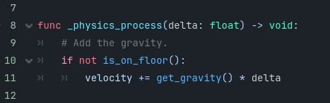 Line of Code in Godot, a Video Game Engine, to add gravity to an object. Gravity. It's a Hazbin Hotel Reference.