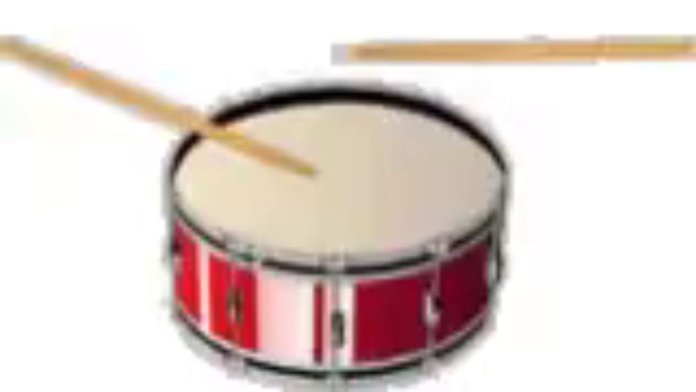 a drum with two drumsticks attached to it on a white background