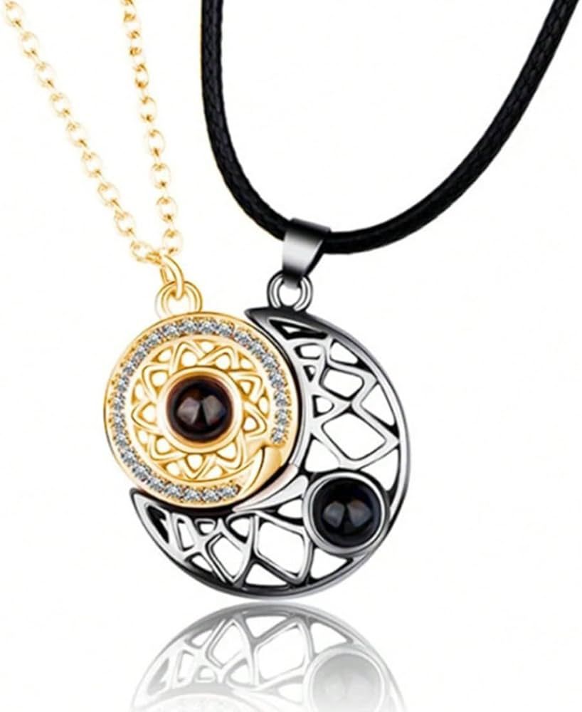 Colgante del sol y la luna engarzados