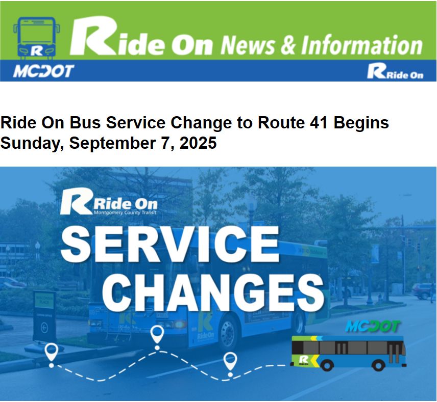 ride on service changes to rout 41 begins on sunday september 7 2025