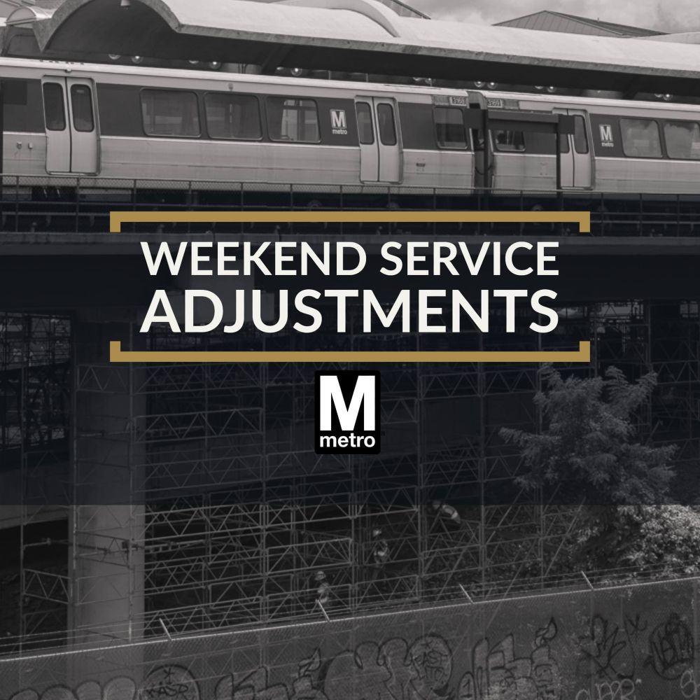 metro train with metro logo with 'weekend service adjustments'