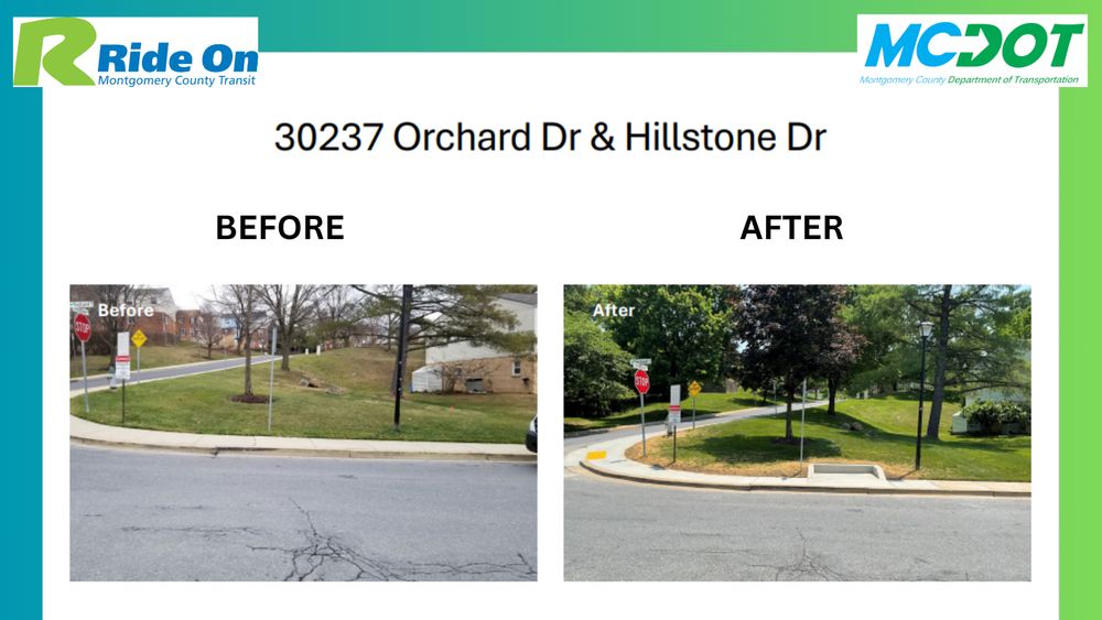 before and after picture of a bus stop at orchard drive and hillstone drive in Gaithersburg, maryland 