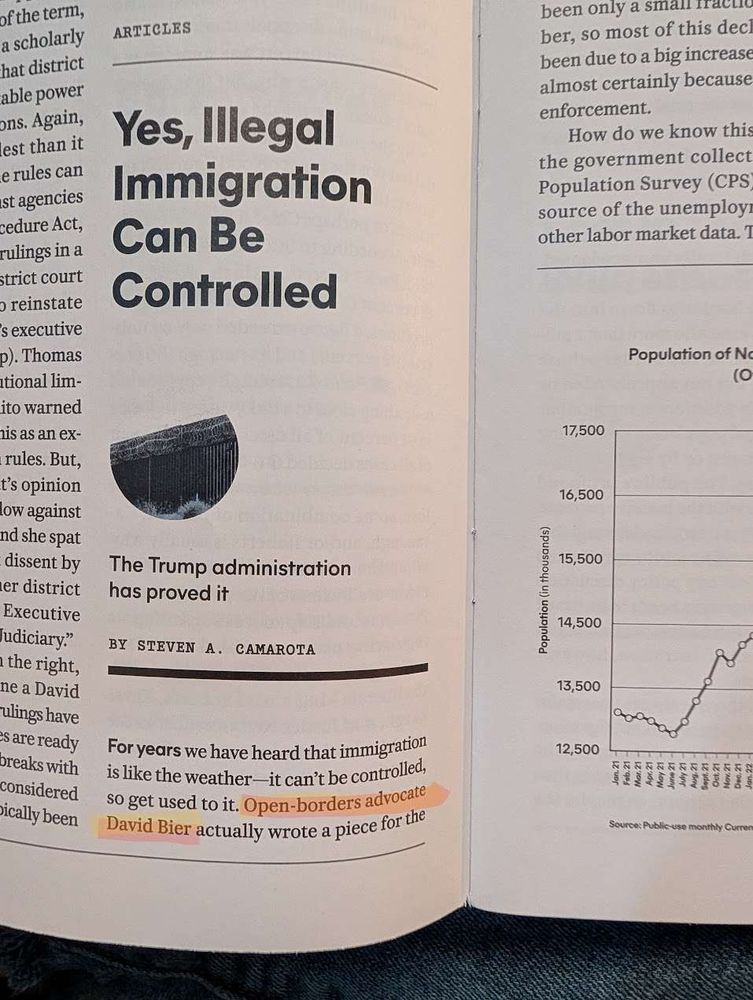 A National Review print article that attacks David Bier of the Cato Institute.