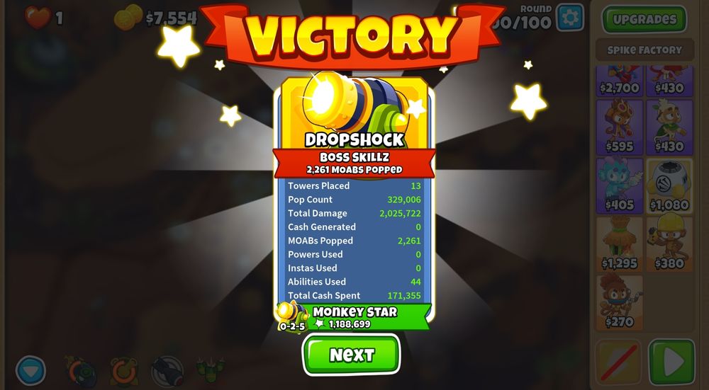 Mesa CHIMPS completed, with Bomb Blitz doing the most damage with 1,188,699 damage.
