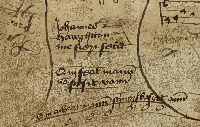 a close-cropped look at a few lines on a medieval manuscript