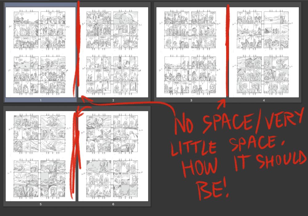 Another screenshot of Clip Studio Paint story mode where the pages have the normal size margins between them.