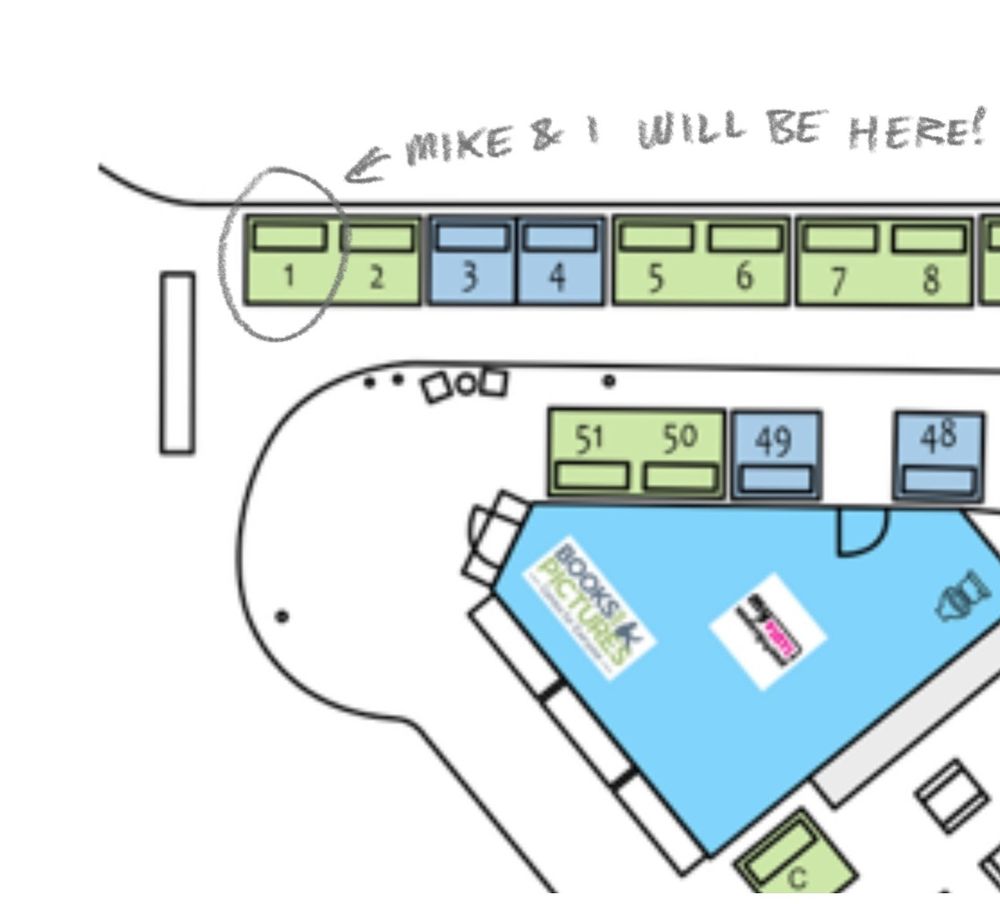 Map of the setup with table 1 circled reading 'mike and I will be here!'