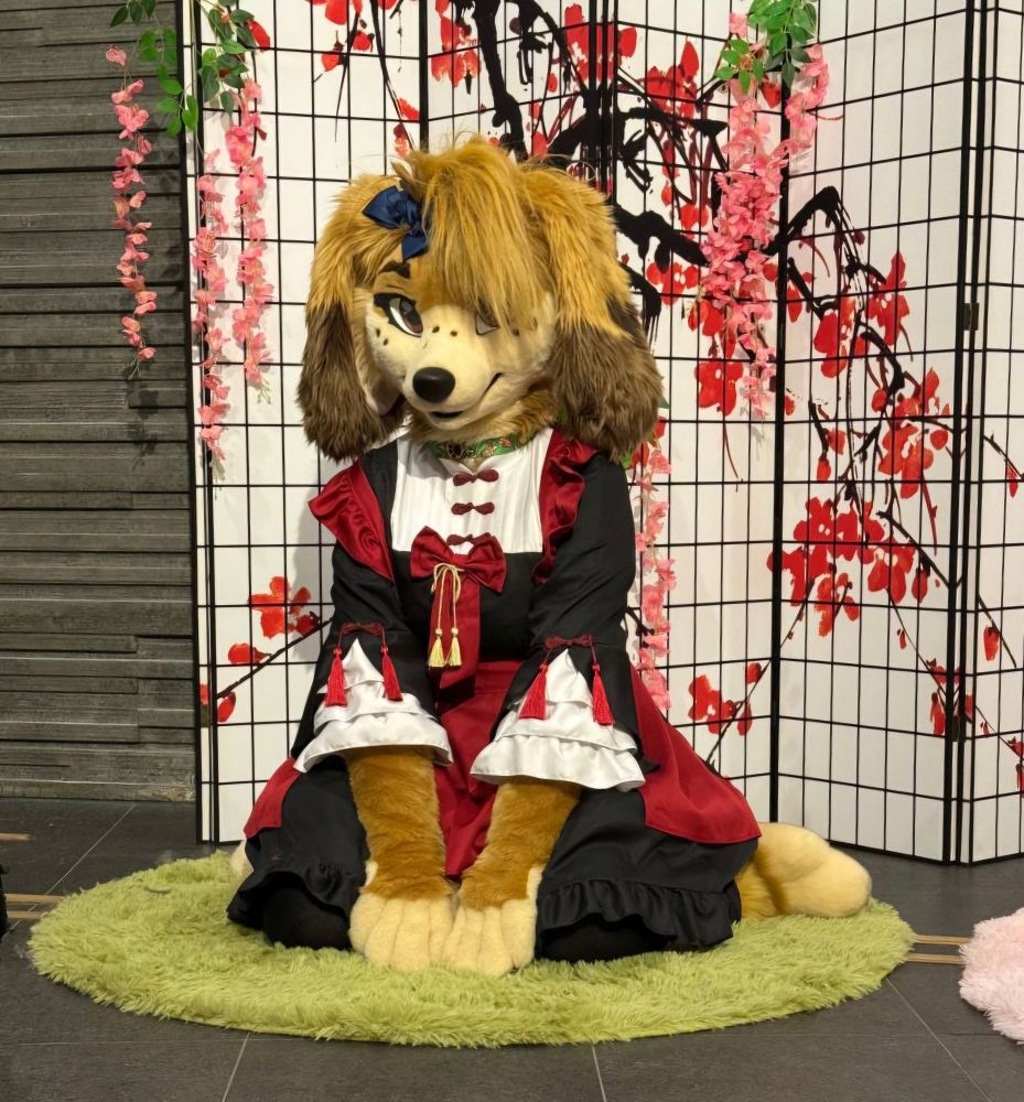Fursuiter sitting on knees