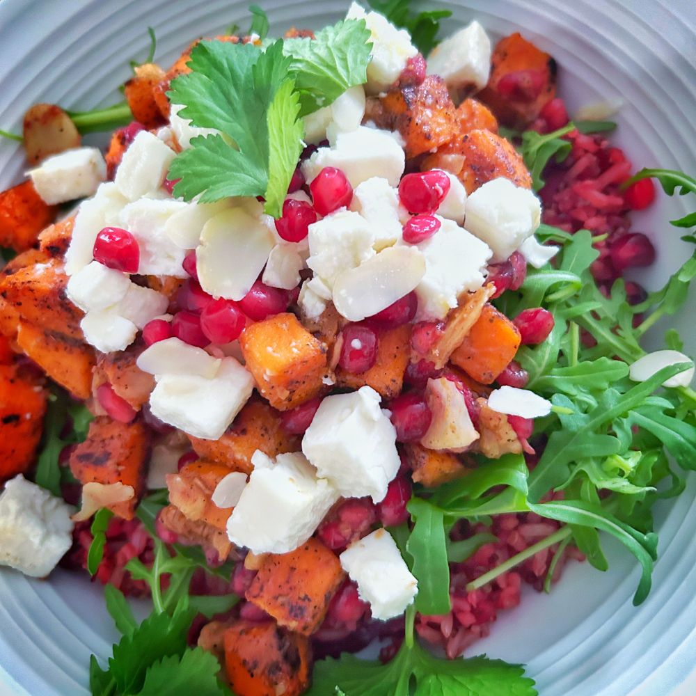 Sweet potato, feta and pomegranate salad