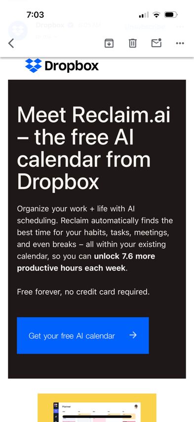 A screen shot advertising the free ai controlled calendar in drop box