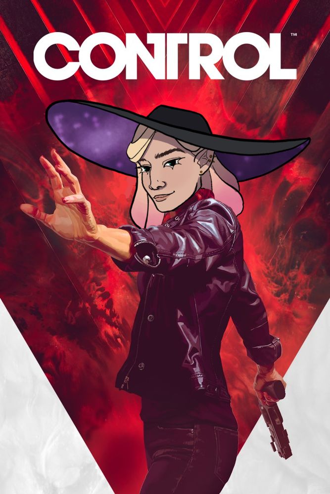The cover art of the game CONTROL, but fancy's face has been crudely pasted over the main character's face