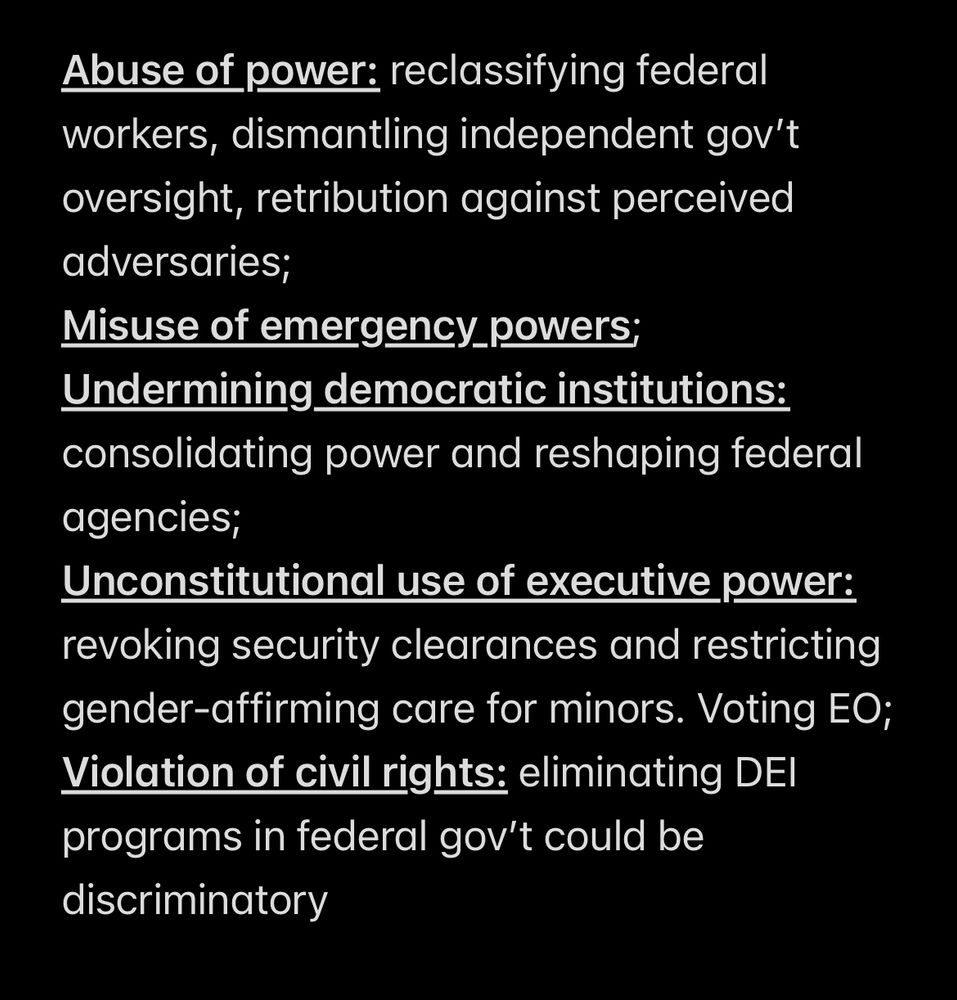Screenshot of a note that lists potential reasons for impeachment. 