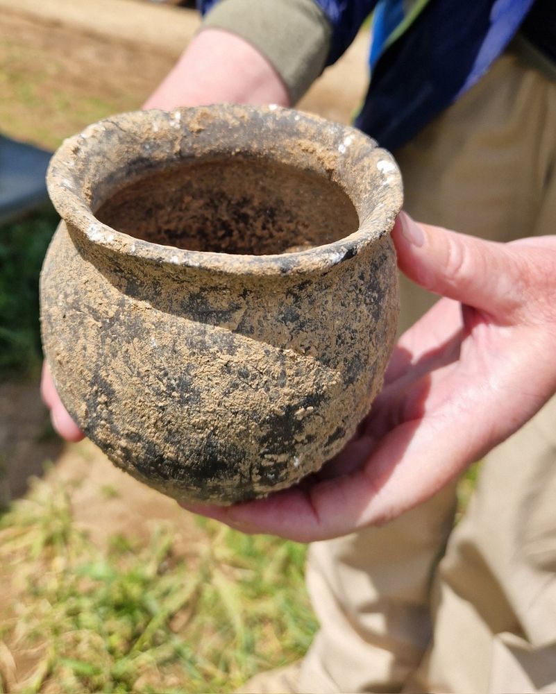 A complete Late Iron Age Black Burnished Ware pot from the #Durotriges24 excavation