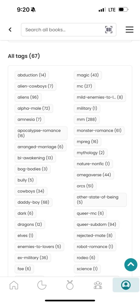 Screenshot of book tags on storygraph 