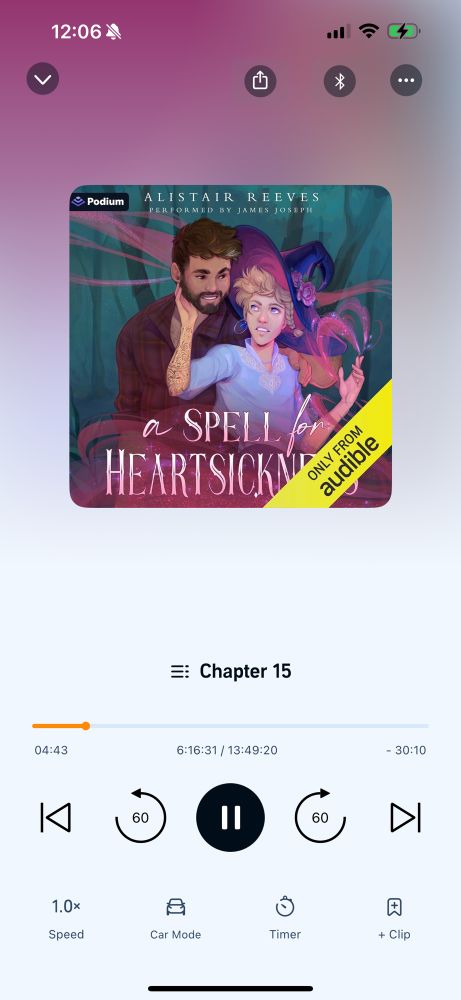 screenshot of audiobook “a spell for heartsickness” by Alastair reeves 