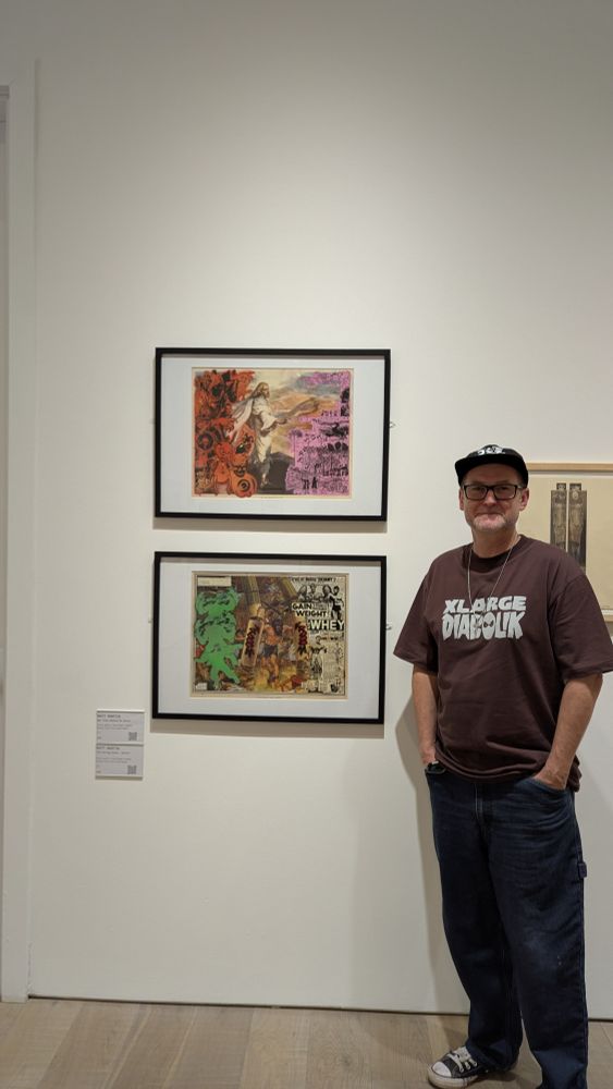 Me, standing in front of my two print pieces looking a little chubby