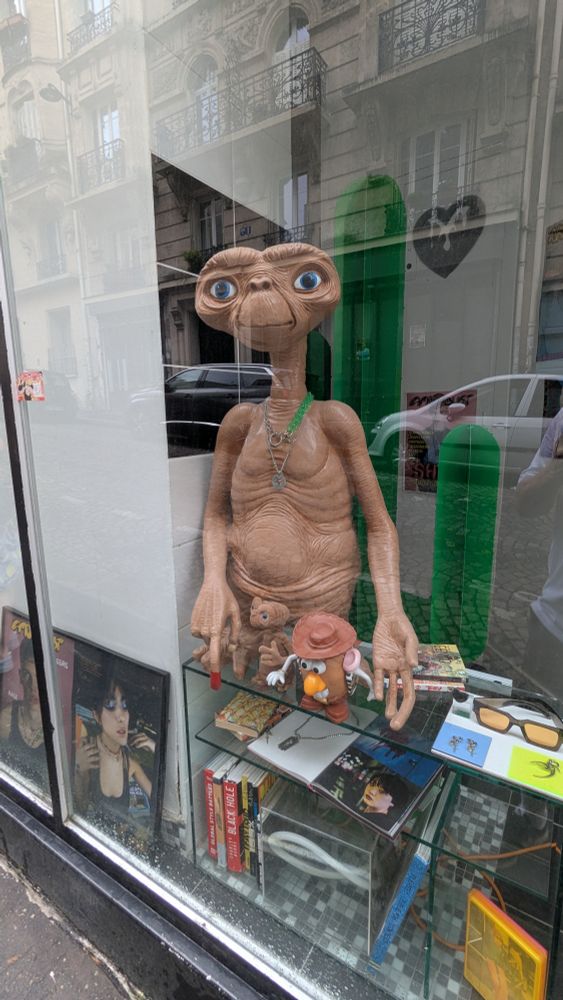 ET, the Extra Terrestrial, in a shop window in France. If you pinch zoom the photo you can see my reflection, tears in my eyes. 