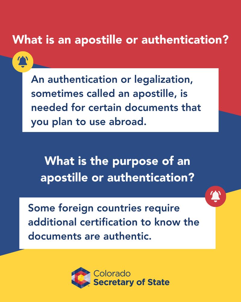 An apostille or authentication is needed for certain documents that you plan to use abroad. Some foreign countries require additional certification to know the documents are authentic.
