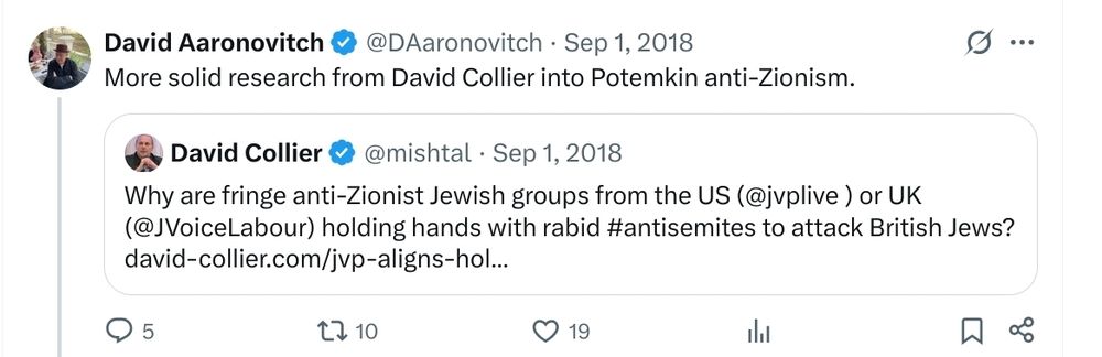 "More solid research from David Collier into Potemkin anti-Zionism"