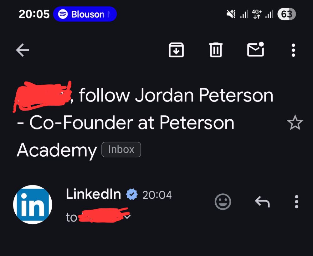 LinkedIn spam email recommending I follow Jordan Peterson