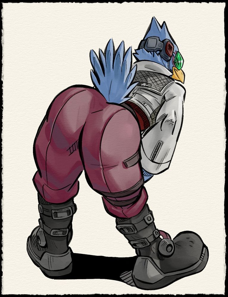 Falco Lombardi from StarFox showing off his shapely rear