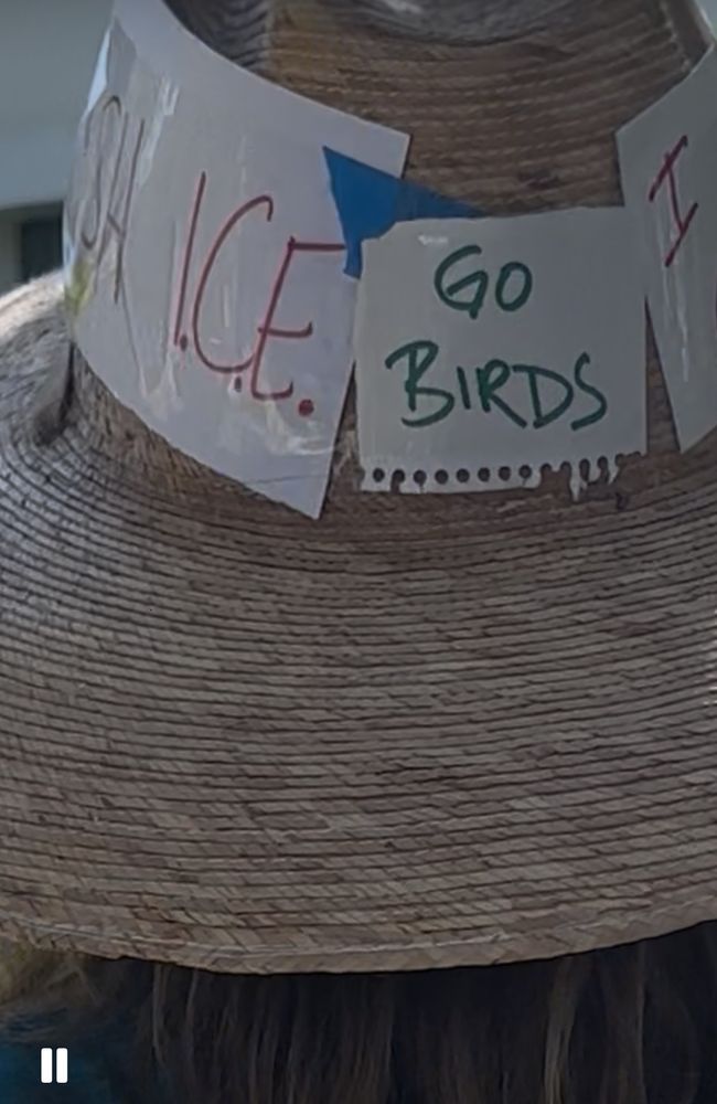back of the hat with the words “go birds” on it