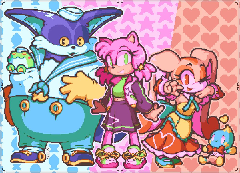 Some cute outfit designs I wanted to make for Amy, Cream, and Big the Cat! Debating on doing Team Sonic or Team Dark next!