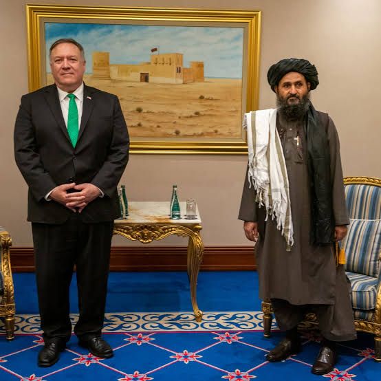Former Secretary of State Mike Pompeo meeting with Mullah Abdul Ghani Baradar, now the Taliban's de facto political leader, in Doha, Qatar, in September 2020. Photo: U.S. Department of State