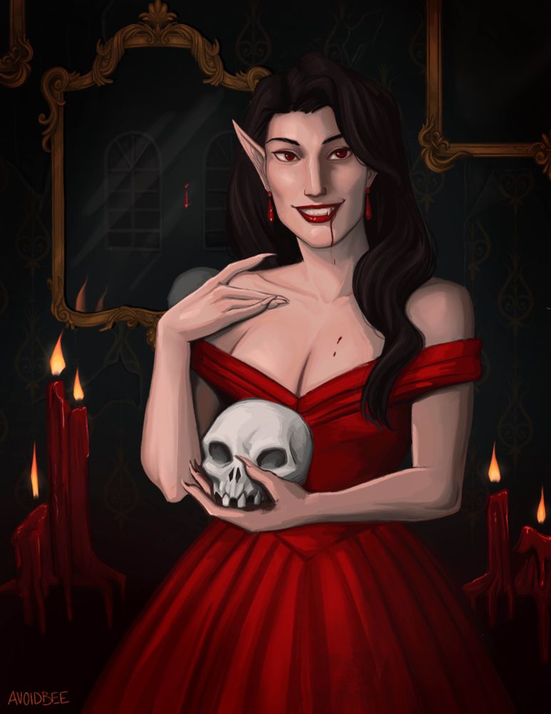 Hot vampire lady holding a skull
